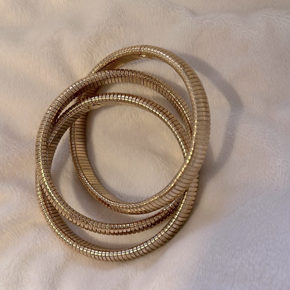 Stretchable gold color connected bracelets from Charming Charlie